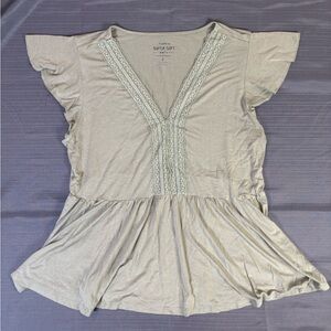 Torrid Super Soft Knit Peplum Top Size 2 Lace V-Neck Sage Green